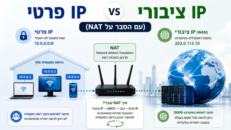 כתובת IP פרטית מול ציבורית (הסבר על NAT)